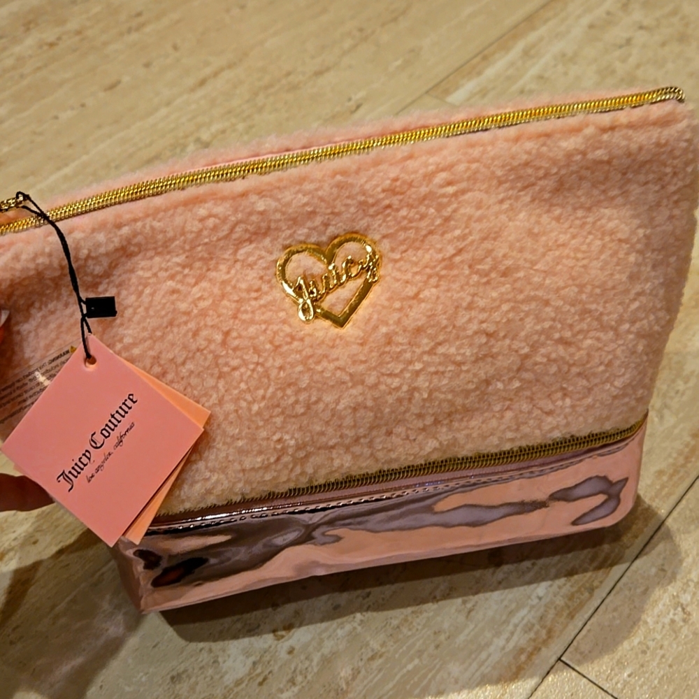 New Juicy  Couture Los Angeles Pink Double Zipper Travel Cosmetic Bag